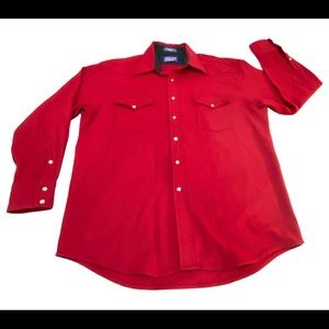 Vintage 70’s Pendleton Red Wool Pearl Snap Button Up Long Sleeve Shirt Large